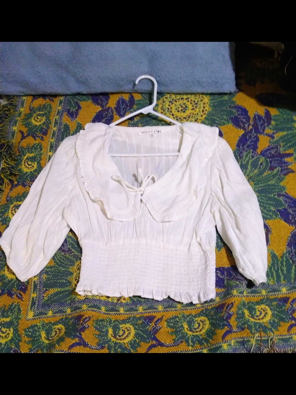 Vanilla Star White Ruffle-Trim Smocked Waist Blouse